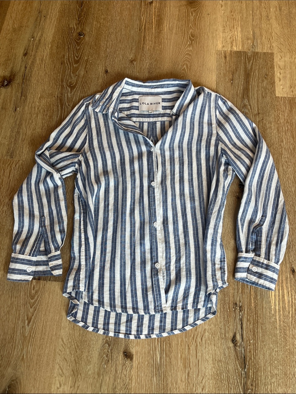Lola Rivera Blue and White Striped Button-Up Shirt